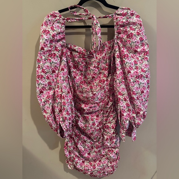 Nasty Gal pink floral balloon sleeve mini dress - Picture 3 of 7